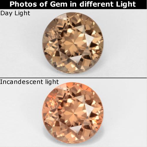 0.87 карата, натуральный Золотисто-коричневый Меняющий цвет гранат, Огранка Круг, Чистота VS