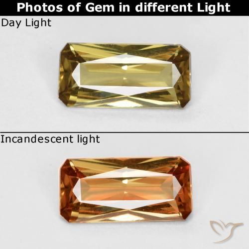 0.60ct Натуральный Золотисто-желтый Меняющий цвет гранат, Изумрудная огранка, Чистота VS