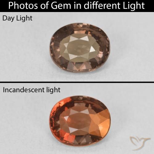 1.38ct Натуральный Средний светло-коричневый Меняющий цвет гранат, Овал, VVS-VS