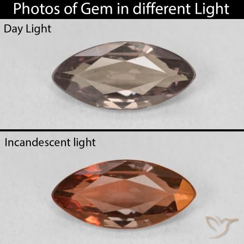 1.23ct Натуральный Средний светло-коричневый Меняющий цвет гранат, Маркиза, VVS-VS