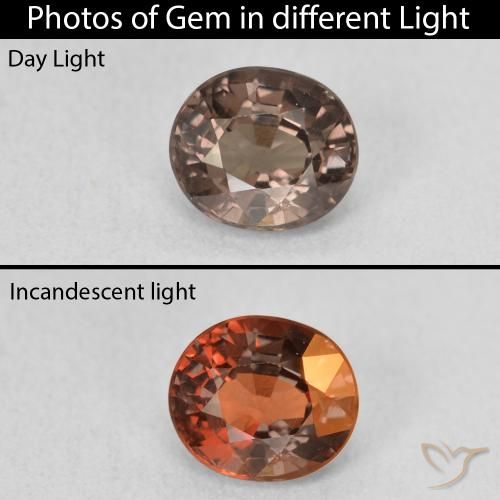 1.24ct Натуральный Средний светло-коричневый Меняющий цвет гранат, Овал, VVS-VS