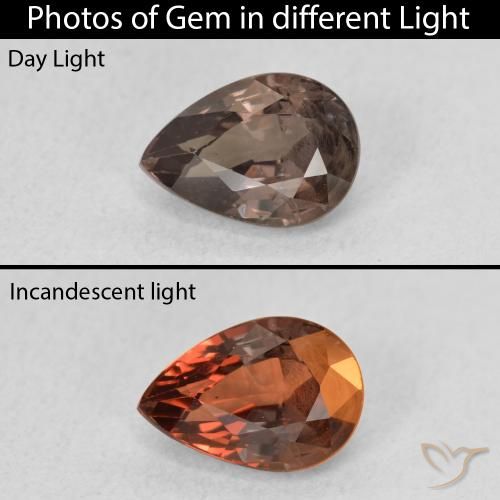1.28ct Натуральный Средний светло-коричневый Меняющий цвет гранат, Форма груши, Чистота VS