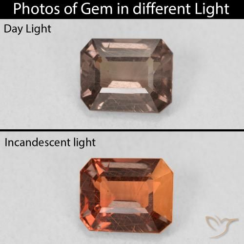 1.18ct Натуральный Средний светло-коричневый Меняющий цвет гранат, Изумрудная огранка, Чистота VS