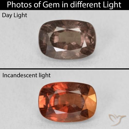 1.58ct Натуральный Средний светло-коричневый Меняющий цвет гранат, Подушка, Чистота VS