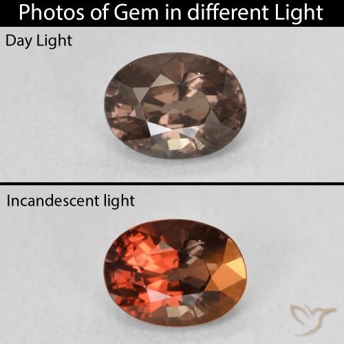 1.25ct Натуральный Средний светло-коричневый Меняющий цвет гранат, Овал, Чистота VS