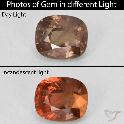1.00ct Натуральный Средний светло-коричневый Меняющий цвет гранат, Подушка, Чистота VS
