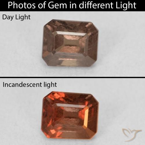 0.97ct Натуральный Средний светло-коричневый Меняющий цвет гранат, Изумрудная огранка, Чистота VS