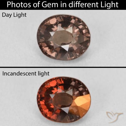 1.60ct Натуральный Средний светло-коричневый Меняющий цвет гранат, Овал, Чистота VS