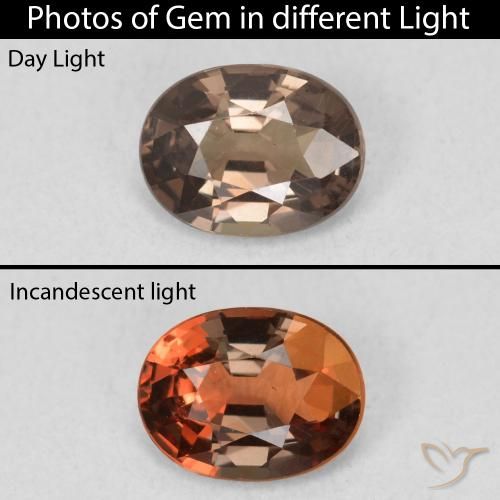 1.25ct Натуральный Средний светло-коричневый Меняющий цвет гранат, Овал, Чистота VS