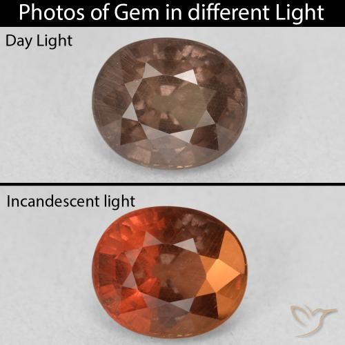 1.44ct Натуральный Средний светло-коричневый Меняющий цвет гранат, Овал, Чистота VS