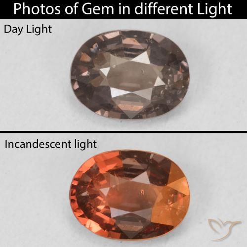 1.18ct Натуральный Средний светло-коричневый Меняющий цвет гранат, Овал, Чистота VS