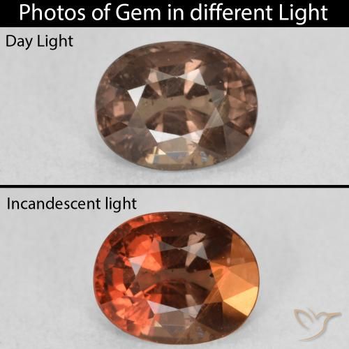 1.29ct Натуральный Средний светло-коричневый Меняющий цвет гранат, Овал, Чистота VS