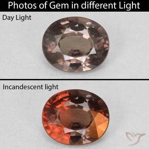 1.15ct Натуральный Средний светло-коричневый Меняющий цвет гранат, Овал, Чистота VS