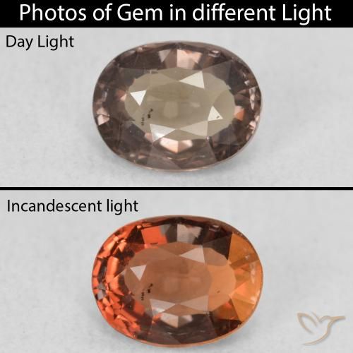 0.94ct Натуральный Темно-коричневый Меняющий цвет гранат, Овал, Чистота VS