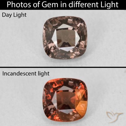 1.03ct Натуральный Средний светло-коричневый Меняющий цвет гранат, Подушка, Чистота VVS