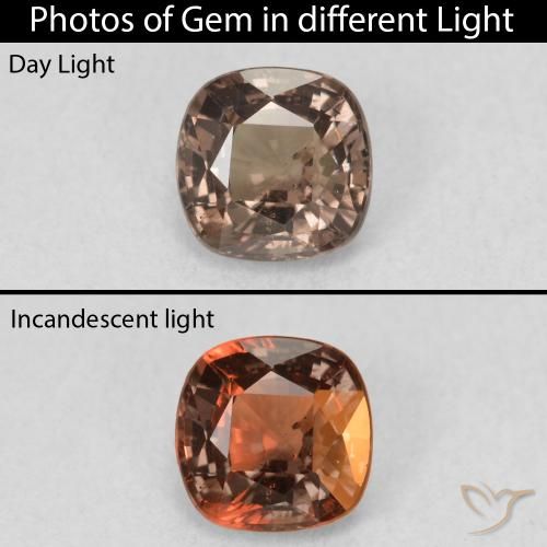 0.93ct Натуральный Средний светло-коричневый Меняющий цвет гранат, Подушка, Чистота VS