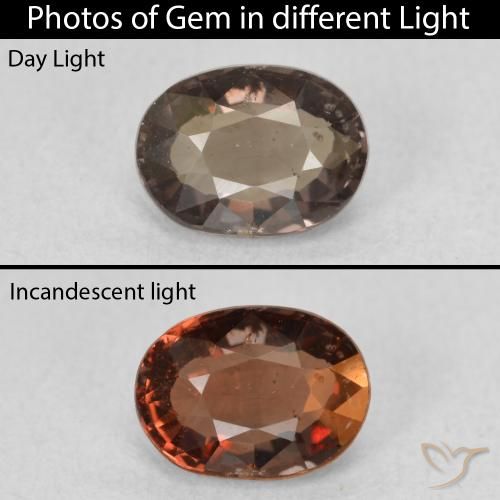 1.17ct Натуральный Теплый коричневый Меняющий цвет гранат, Овал, Чистота VS