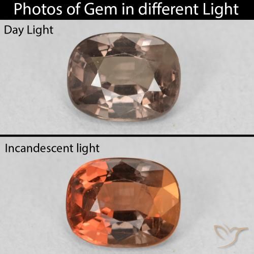 1.13ct Натуральный Средний светло-коричневый Меняющий цвет гранат, Подушка, Чистота VS