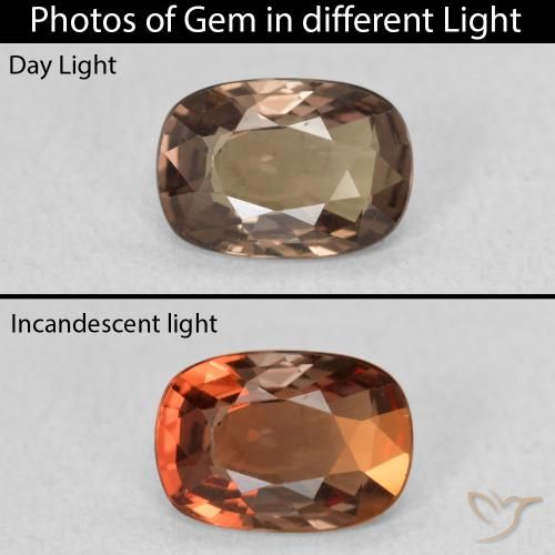0.97ct Натуральный Средний светло-коричневый Меняющий цвет гранат, Подушка, Чистота VS