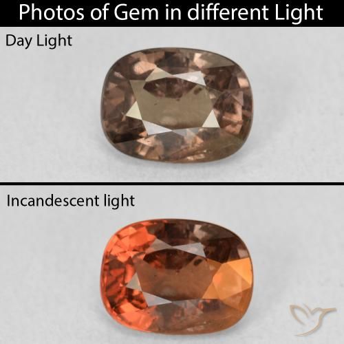 1.21ct Натуральный Теплый коричневый Меняющий цвет гранат, Подушка, Чистота VS