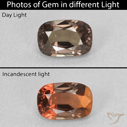 0.97ct Натуральный Средний светло-коричневый Меняющий цвет гранат, Подушка, Чистота VVS