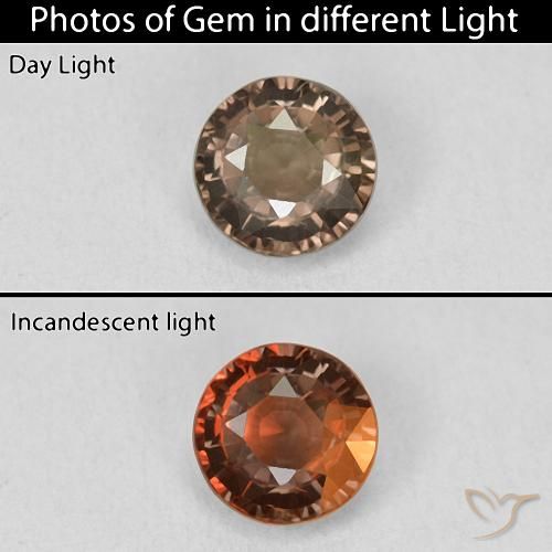 1.20ct Натуральный Средний светло-коричневый Меняющий цвет гранат, Круглый, VVS-VS