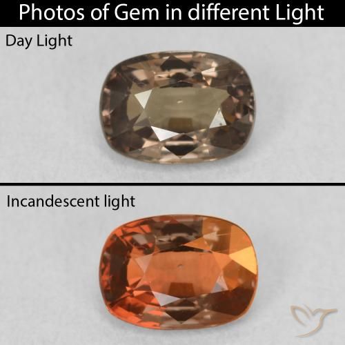 0.97ct Натуральный Средний светло-коричневый Меняющий цвет гранат, Подушка, Чистота VS