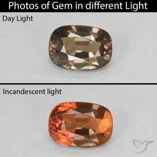 1.52ct Натуральный Средний светло-коричневый Меняющий цвет гранат, Подушка, Чистота VS