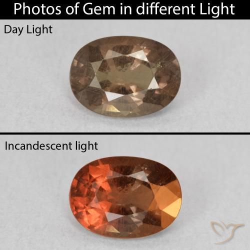 0.93ct Натуральный Средний светло-коричневый Меняющий цвет гранат, Овал, Чистота VS