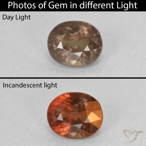 1.21ct Натуральный Средний светло-коричневый Меняющий цвет гранат, Овал, Чистота VS