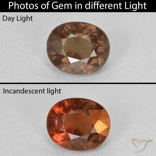 1.53ct Натуральный Средний светло-коричневый Меняющий цвет гранат, Овал, Чистота VS