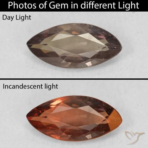 1.03ct Натуральный Темно-коричневый Меняющий цвет гранат, Маркиза, VVS-VS