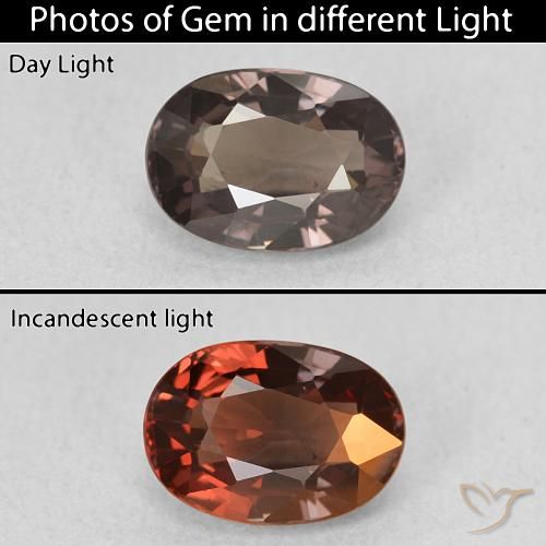 1.50ct Натуральный Темно-коричневый Меняющий цвет гранат, Овал, VVS-VS