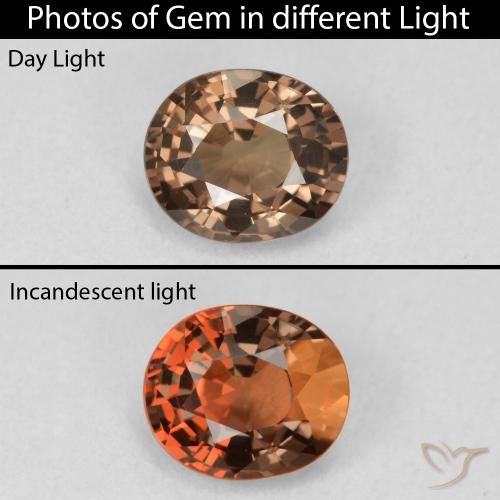 1.08ct Натуральный Темно-коричневый Меняющий цвет гранат, Овал, VVS-VS
