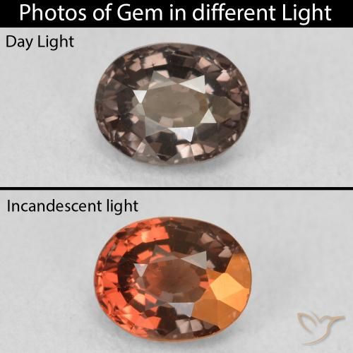 1.07ct Натуральный Темно-коричневый Меняющий цвет гранат, Овал, VVS-VS