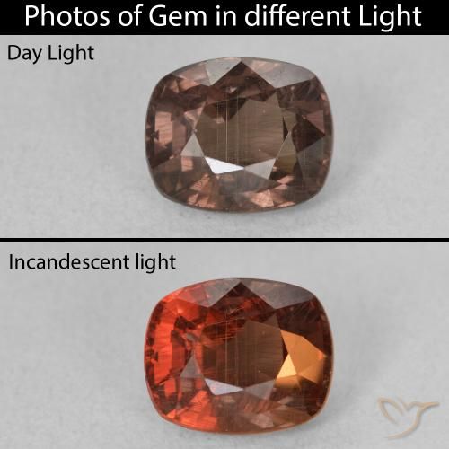 1.90ct Натуральный Средний светло-коричневый Меняющий цвет гранат, Подушка, Чистота VS