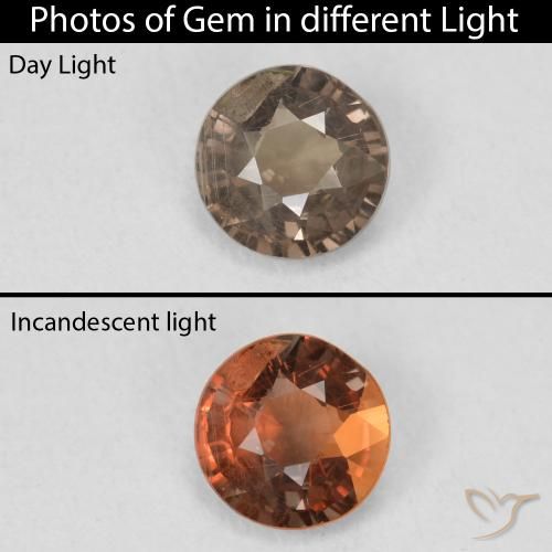 0.79ct Натуральный Теплый коричневый Меняющий цвет гранат, Круглый, Чистота VS