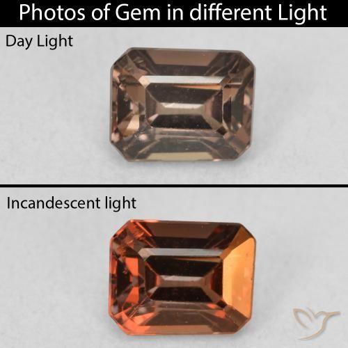 0.97ct Натуральный Средний светло-коричневый Меняющий цвет гранат, Изумрудная огранка, Чистота VS