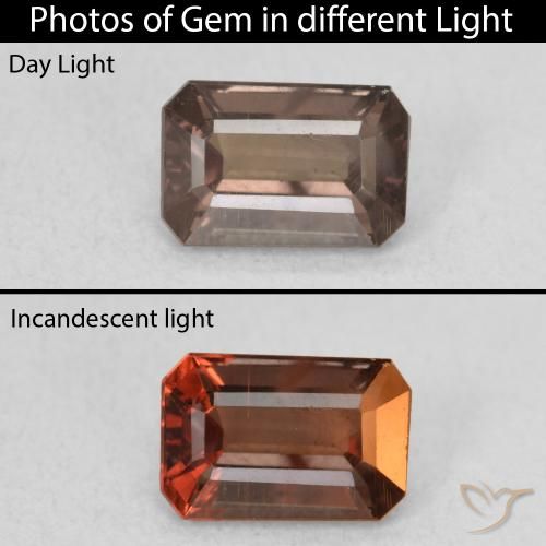 1.24ct Натуральный Средний светло-коричневый Меняющий цвет гранат, Изумрудная огранка, VVS-VS