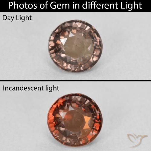 1.11ct Натуральный Темно-коричневый Меняющий цвет гранат, Круглый, Чистота VS