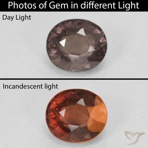 1.50ct Натуральный Средний светло-коричневый Меняющий цвет гранат, Овал, Чистота VS