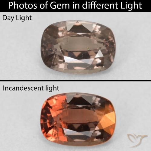 1.04ct Натуральный Средний светло-коричневый Меняющий цвет гранат, Подушка, Чистота VS