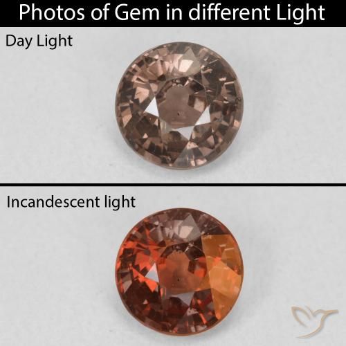 1.29ct Натуральный Средний светло-коричневый Меняющий цвет гранат, Круглый, Чистота VS
