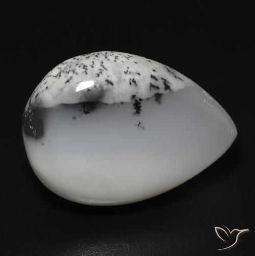14.76ct Натуральный Белый с черным Дендритный агат, Форма груши, Полупрозрачный