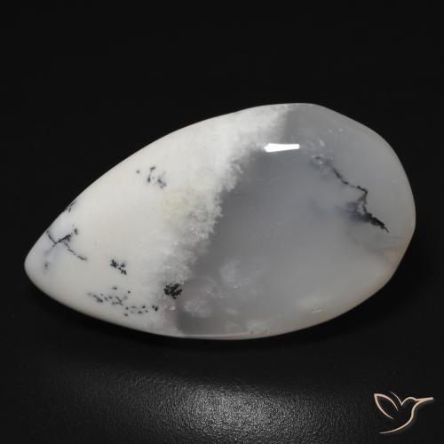 11.48ct Натуральный Белый с черным Дендритный агат, Форма груши, Полупрозрачный