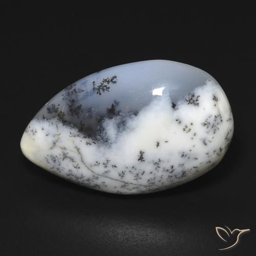 11.24ct Натуральный Белый с черным Дендритный агат, Форма груши, Непрозрачный