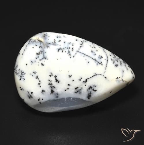 9.07ct Натуральный Белый с черным Дендритный агат, Форма груши, Полупрозрачный