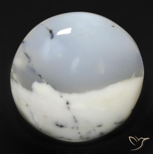 25.49ct Натуральный Белый с черным Дендритный агат, Круглый, Полупрозрачный