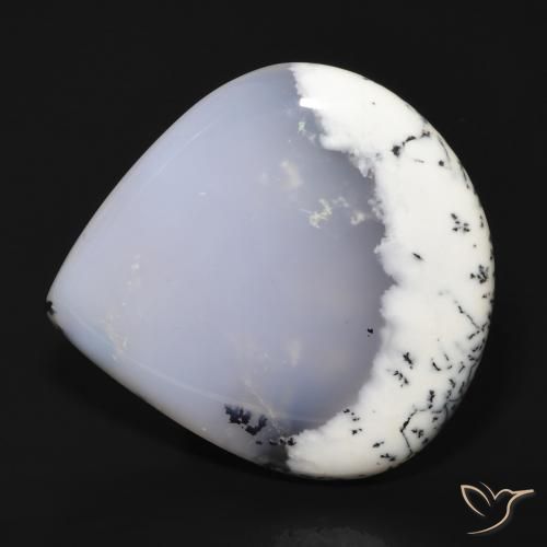 62.65ct Натуральный Белый с черным Дендритный агат, Форма груши, Полупрозрачный