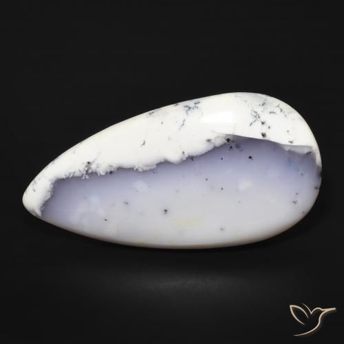 43.66ct Натуральный Белый с черным Дендритный агат, Форма груши, Непрозрачный